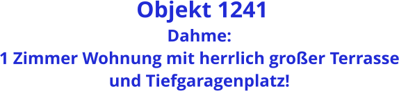 Objekt 1241 Dahme: 1 Zimmer Wohnung mit herrlich großer Terrasse und Tiefgaragenplatz!